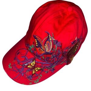 Y2K Embroidered Red Butterfly Cap ITS PINK